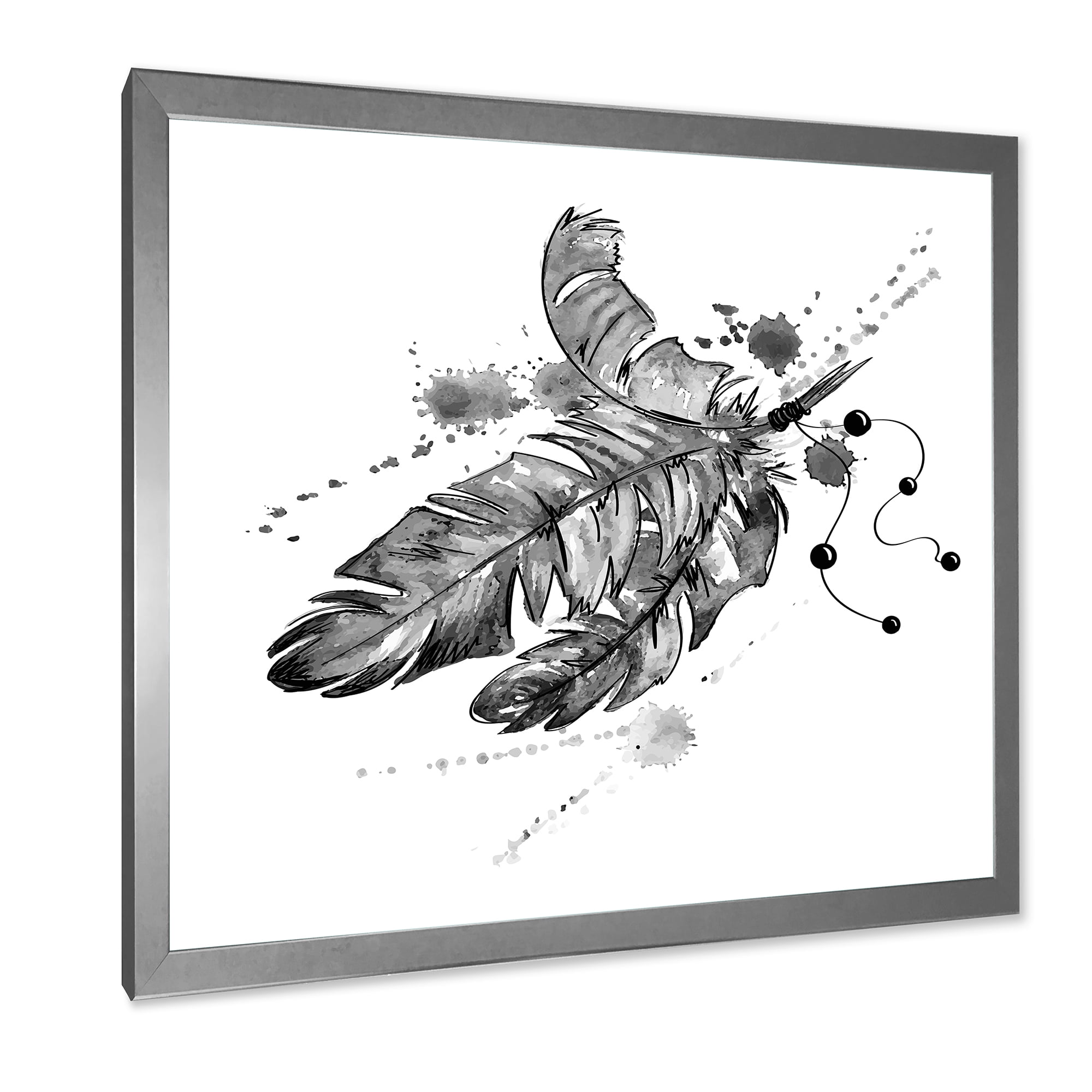 Designart 'Black and White Feathers Impression' Traditional Framed Art Print