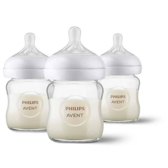 Glass Baby Bottle with Natural Response Nipple - 4oz/3pk