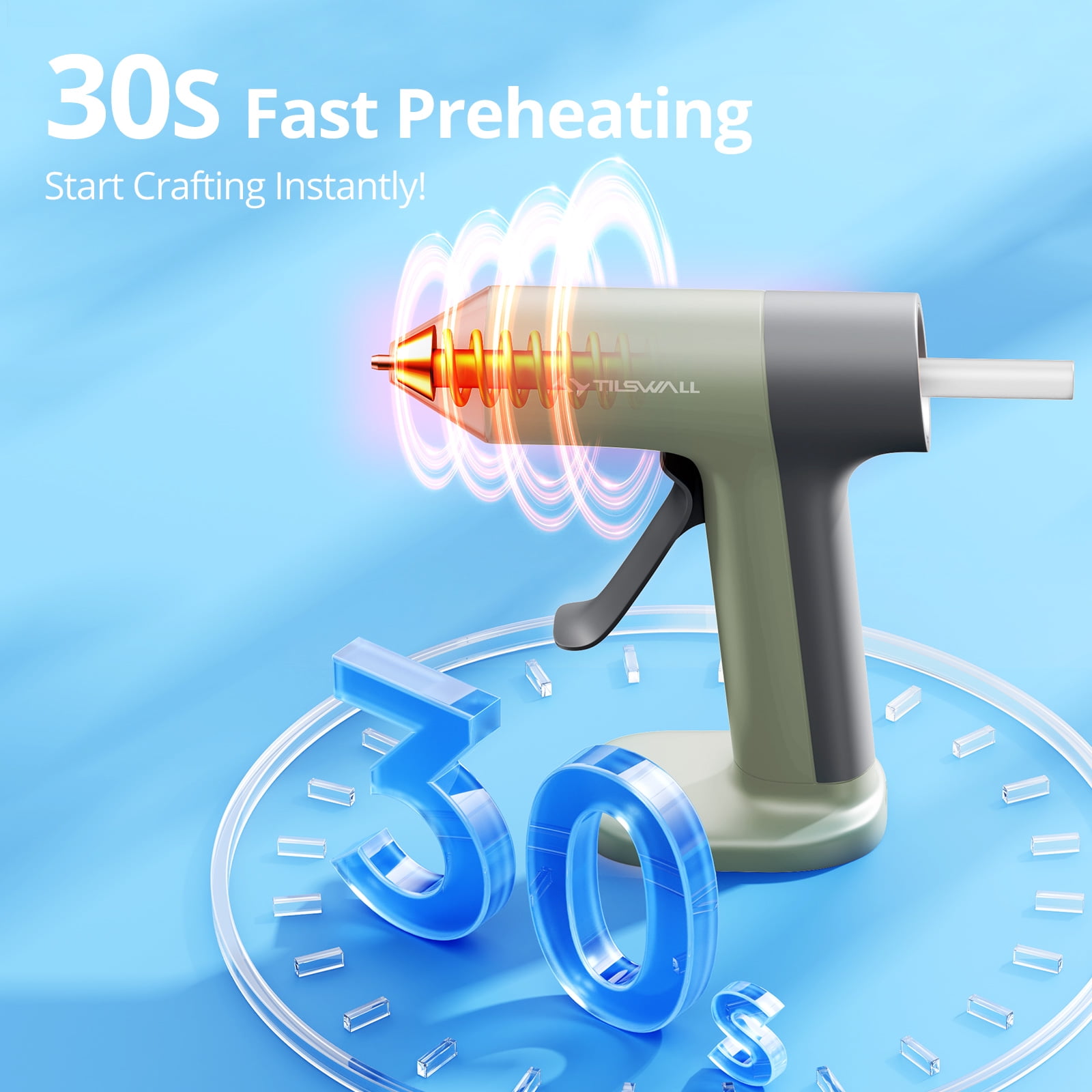 Tilswall Cordless Hot Glue Gun, High Temperature, 30s Fast Preheating Anti-drip Glue Gun, 2Ah USB-C Rechargeable, with 20 Pcs Mini Glue Sticks Set for DIY Craft, Home Decor, Green