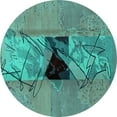 thumbnail image 1 of Ahgly Company Indoor Round Abstract Turquoise Blue Modern Area Rugs, 3' Round, 1 of 4