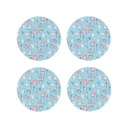 

Fuzoiu Funny Cute Teeth Print Leather Coasters Set Drink Coasters Set of 4 for Tabletop Protection Durable PVC Coasters Home Décor and Housewarming Gift-Round Shape