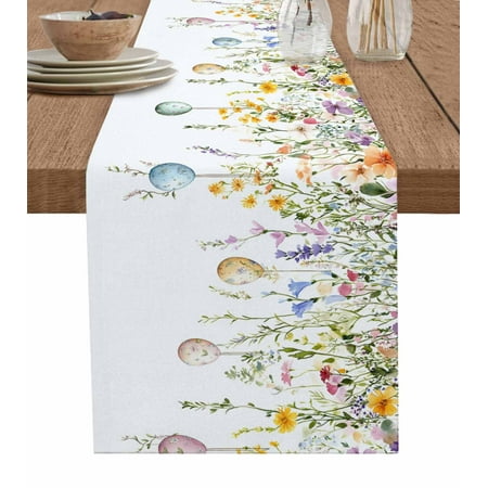 

Table Runner Dresser Scarf 13 x 108 Inch Spring Colorful Easter Eggs Wildflower Eucalyptus Leaf Table Runners Non-Slip Heat Kitchen Dining Table Decor for Indoor Outdoor Home Party Decoration