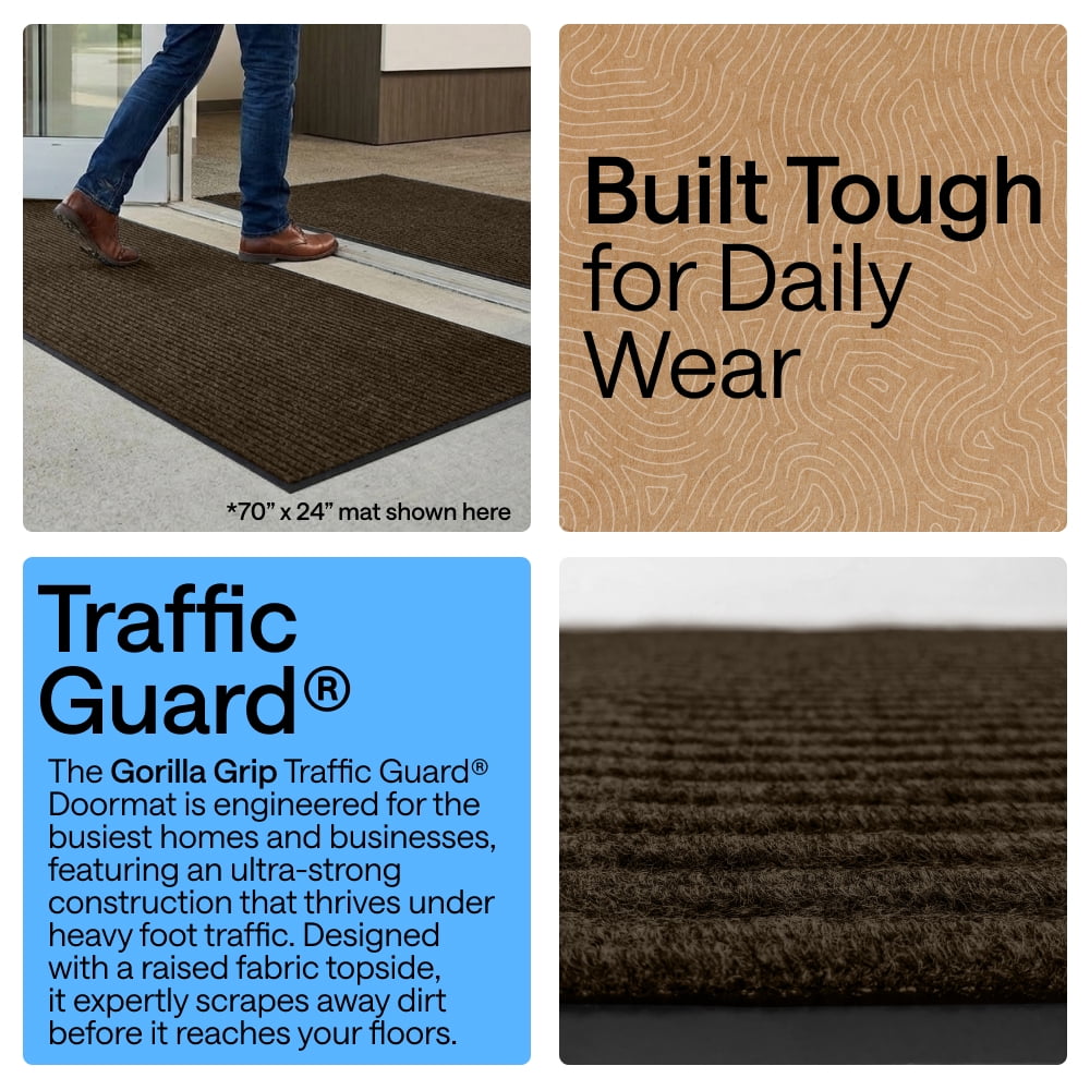 GORILLA GRIP Door Mat, Waterproof, Traffic Guard Commercial Office Doormat, 72x48, Brown