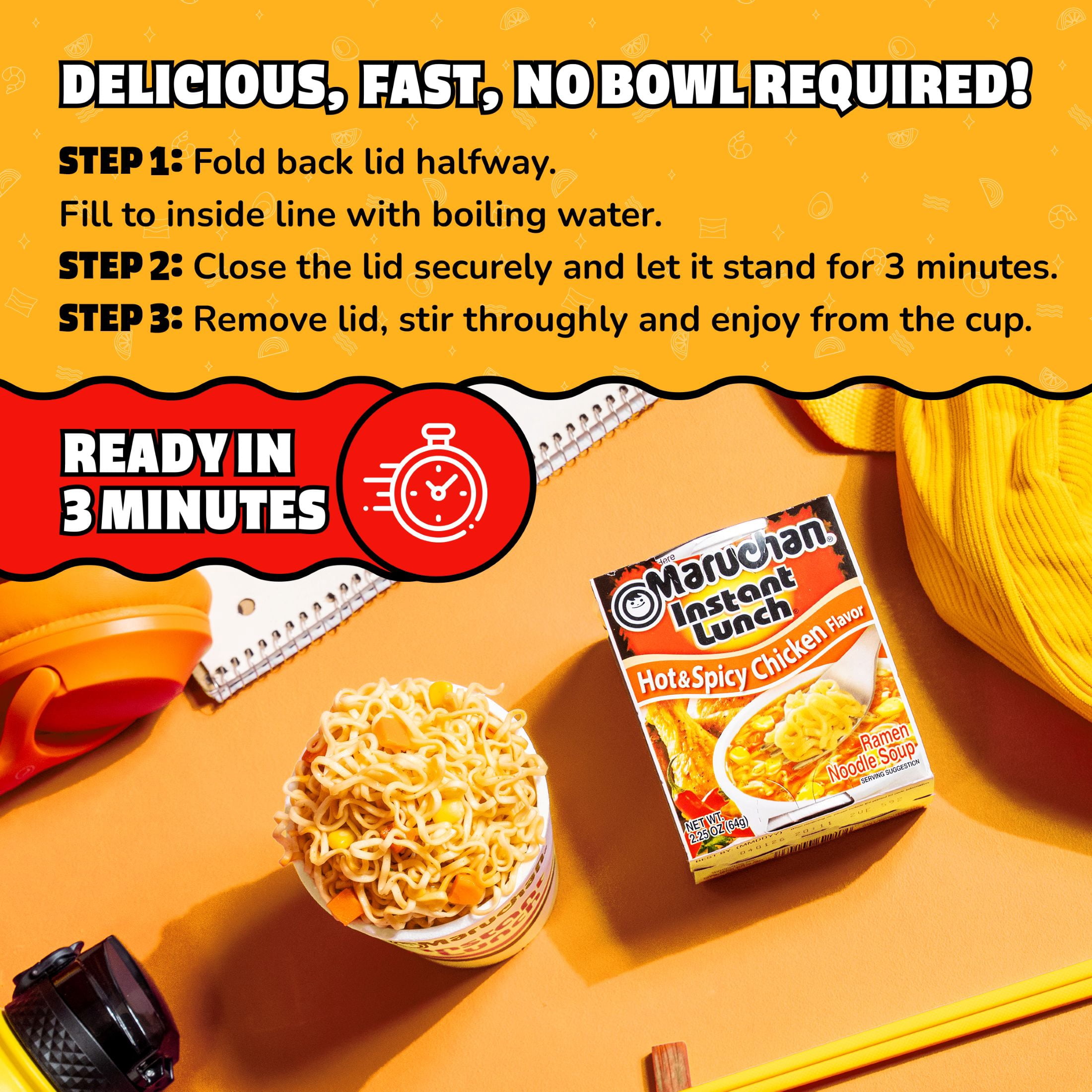 Maruchan Instant Lunch Ramen Noodles, Hot & Spicy Chicken Flavor, 2.25 oz Cup