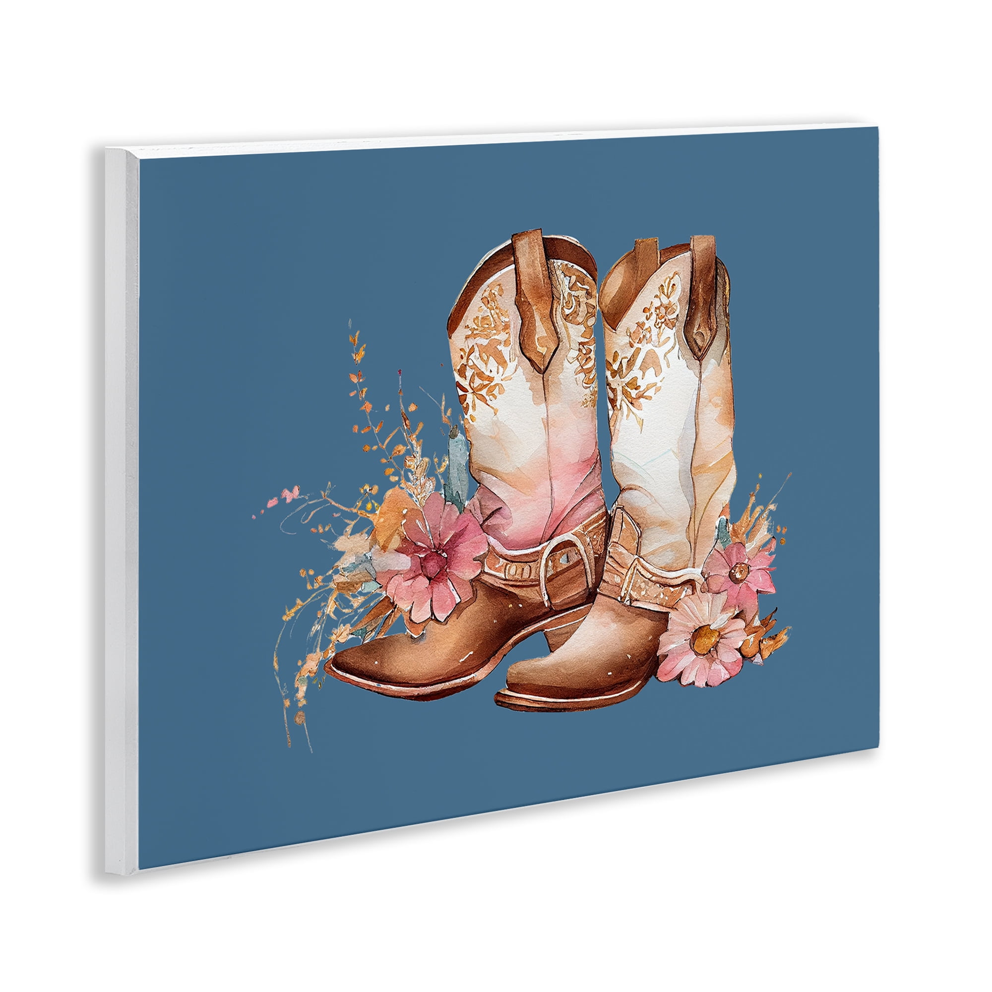 Stupell Industries Cowboy Boots & Wildflowers Plants & Flowers Painting Unframed Art Print Wall Art, 14 x 11