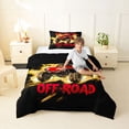 thumbnail image 2 of Castle Fairy Neon Off-Road Truck Twin Comforter Sets 3-Piece for Kids, Lightning Flame Design Bedding Set for Bedroom, Red Orange,Black Reversible, 2 of 6