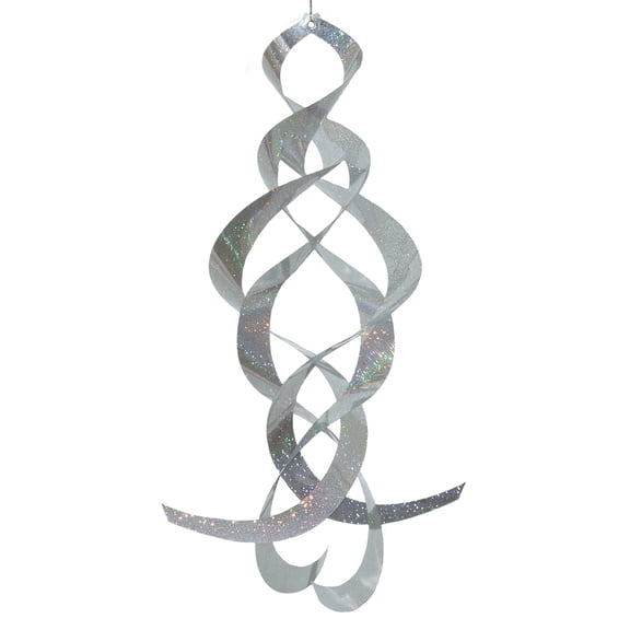 In the Breeze 4885 — Silver Sparkle Spin Quartet — Silver Mylar Wind Spinner — Humane Animal Deterrent for Gardens