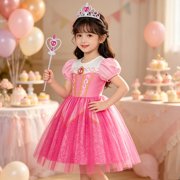 Jurebecia Princess Dress up Clothes for Girls Princess Costume Toddler Kids Birthday Fancy Party Halloween 3-4 Years