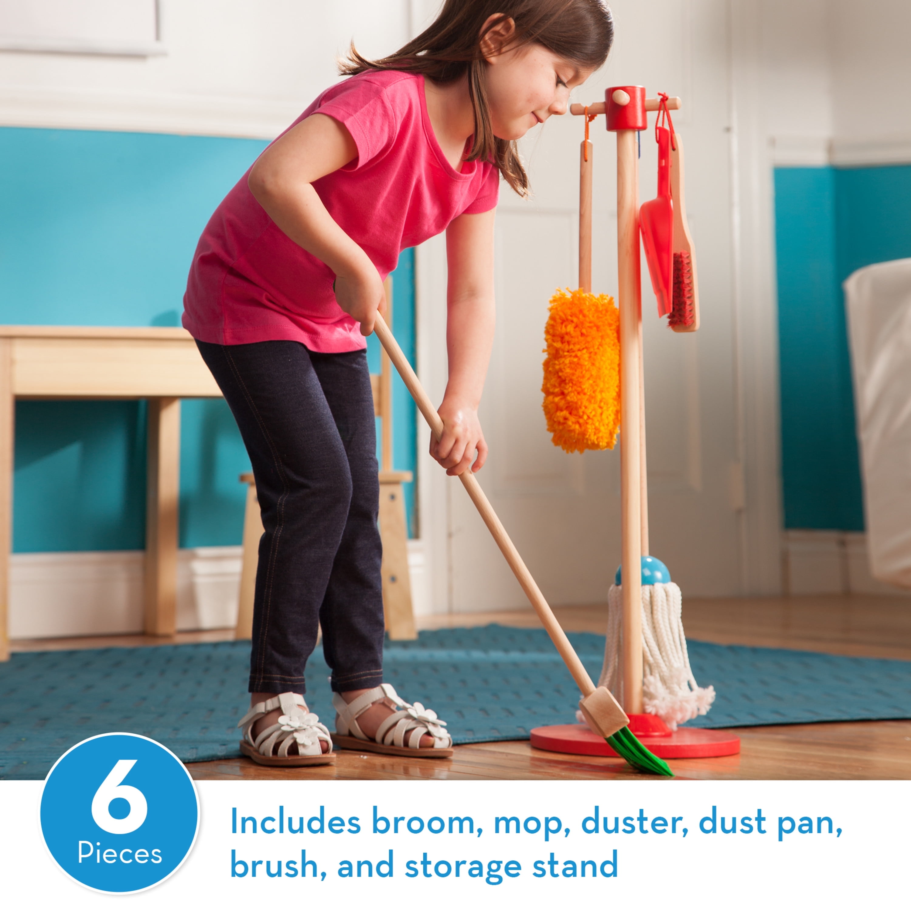 Melissa & Doug Let's Play House Dust! Sweep! Mop! 6 Piece Pretend Play Set  - Toddler Toy Cleaning Set, Pretend Home Cleaning Play Set, Kids Broom And