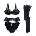 thumbnail image 4 of Varsbaby Women's Ultra-Thin Unlined Bra Panties Garter Belt and Stockings 4 Pcs, 4 of 5