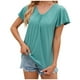 thumbnail image 1 of Camiseta de manga corta con cuello en V y pliegues para mujer, corte holgado, color liso, para uso informal o en la playa, 1 of 5