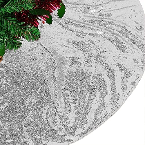 Falda de árbol AMZLOKAE con lentejuelas plateadas de 122 cm, decoración navideña