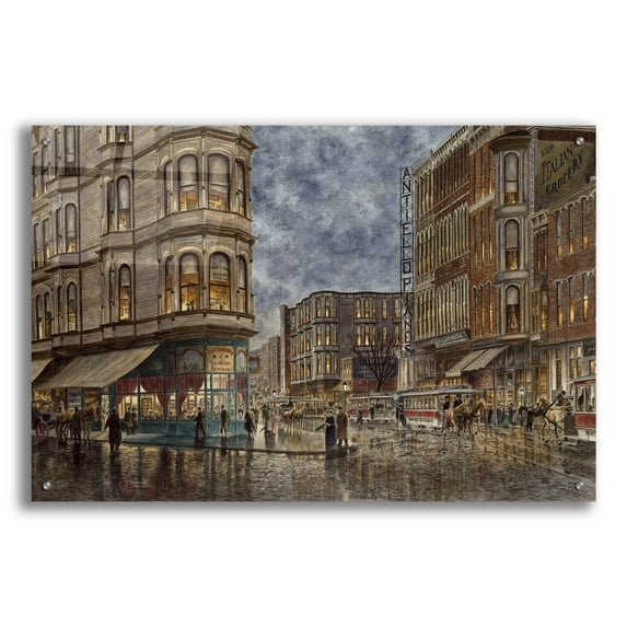 Epic Art 'Dinner Hour, San Francisco, Ellis & Market St.' by Stanton Manolakas, Acrylic Glass Wall Art, 36"x24"