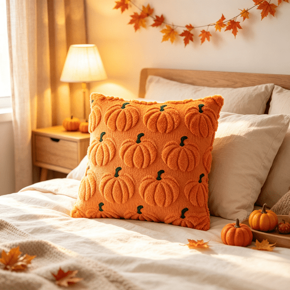 Pumpkin Flocked Throw Pillow Covers, Soft Knit Base Cushion Cases, Decorative Pillow Protectors for Autumn Home Thanksgiving Sofa Bedroom Use(1PC, S)