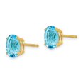 thumbnail image 2 of Real 14kt Yellow Gold 8x6mm Oval Blue Topaz Earrings; for Adults and Teens; for Women and Men, 2 of 3