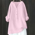 thumbnail image 2 of Pink Spring Tops for Women 2024, Long Sleeve Womens Fitted T Shirts, Linen Women'S Spring Summer Tops 2024, Women's Loose Solid Color Standing Collar Button Breathable Cotton And Linen T Top, 2 of 4