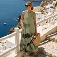 thumbnail image 4 of Jiueut Watercolor Lotus Flower Print Maxi Dress Summer Dresses Linen Look Wrinkle Resistant Beach Vacation Clothes Crewneck Sleeveless Sundresses with Pockets for Women, L, 4 of 7