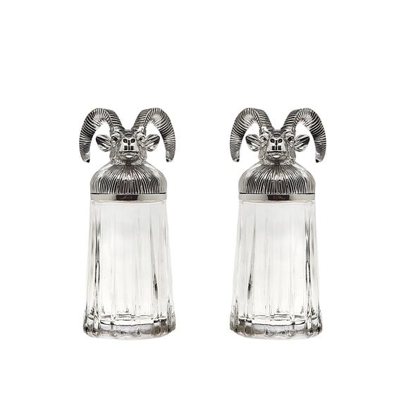 Godinger Silver Metal Rams Head Salt and Pepper Shakers