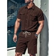 thumbnail image 6 of Men's Short Sleeve Sets Shirts Set 2 Piece Shirt Outfit Brown XXL, 6 of 7