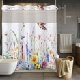 thumbnail image 5 of No Hook Shower Curtains with Snap-in Liner Set, Hummingbird Floral Waterproof Hotel Style Bathroom Shower Curtain, Farmhouse Floral Botanical Breathable Mesh Top Window Bath Curtains 66''x72'', 5 of 9