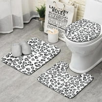 White and Gray Of Leopard Print Bathroom Rugs Sets 3 Piece,Toilet Cover Set,Absorbent Non Slip Bathroom Mats Sets with U-Shaped Contour Rug Toilet Rug Set
