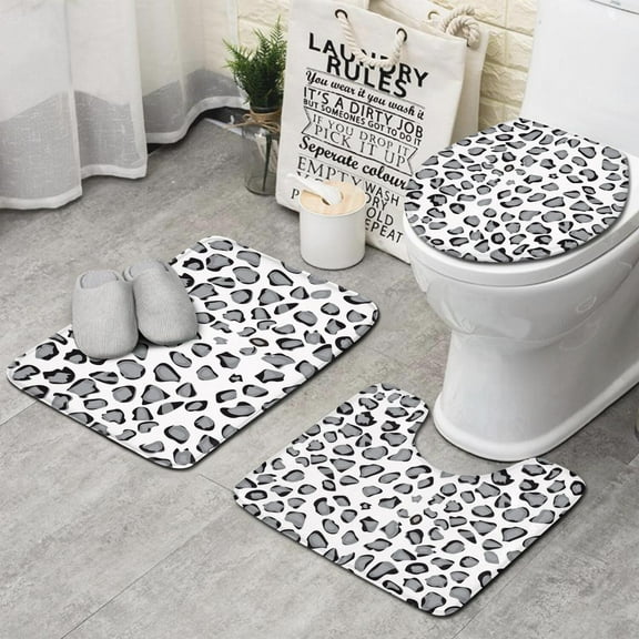 White and Gray Of Leopard Print Bathroom Rugs Sets 3 Piece,Toilet Cover Set,Absorbent Non Slip Bathroom Mats Sets with U-Shaped Contour Rug Toilet Rug Set