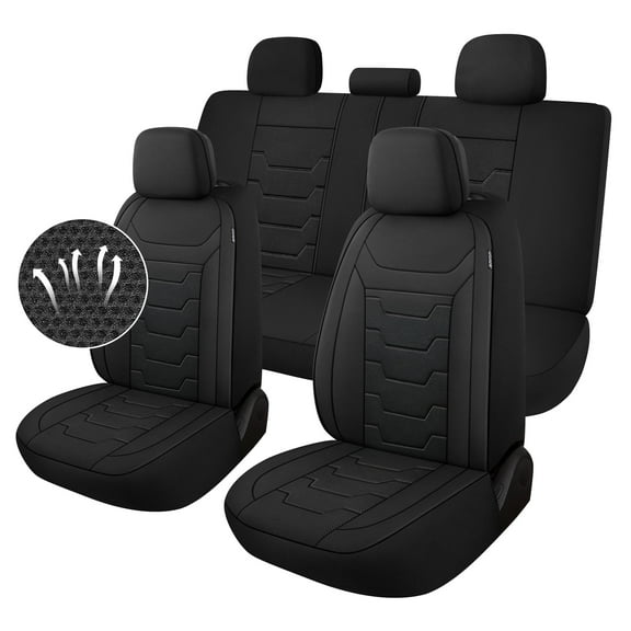 Caromop Black, 3D Air Mesh, Breathable, Airbag Safe, Full Set Seat Covers