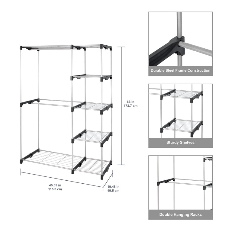 Metal Closet Organizer with 4 Shelves and 2 Hanging Rods photo 3