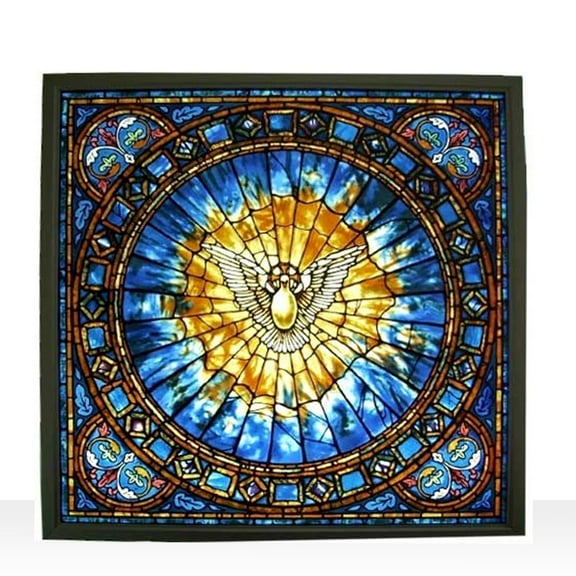 Holy Spirit Square Stained Art Glass Window Hanging