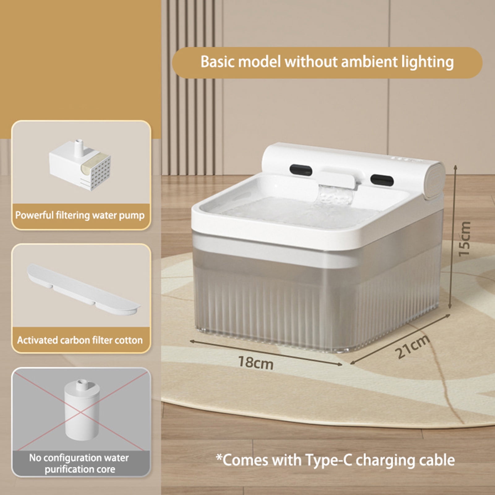 Riousery Wireless Cat Water Fountain Battery Operated 4L Pet Water Dispenser Basic Sensor Model 8.66 inches / 22 cm Space Gray