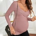 thumbnail image 5 of Annhoo Maternity Knit Shirts for Women Long Sleeve Solid Color Cross Wrap Tops V-Neck Comfy Pregnant Nursing Dressy Blouse, 5 of 6