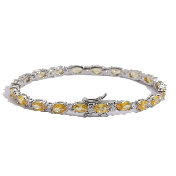 4*6MM Sparkling White/Gold Tennis Bracelets for Women 18K Gold Plated Oval Cut Classic Simulated Diamond Tennis Bracelet CZ Yellow Bracelets Wedding Bridal Jewelry Bracelets