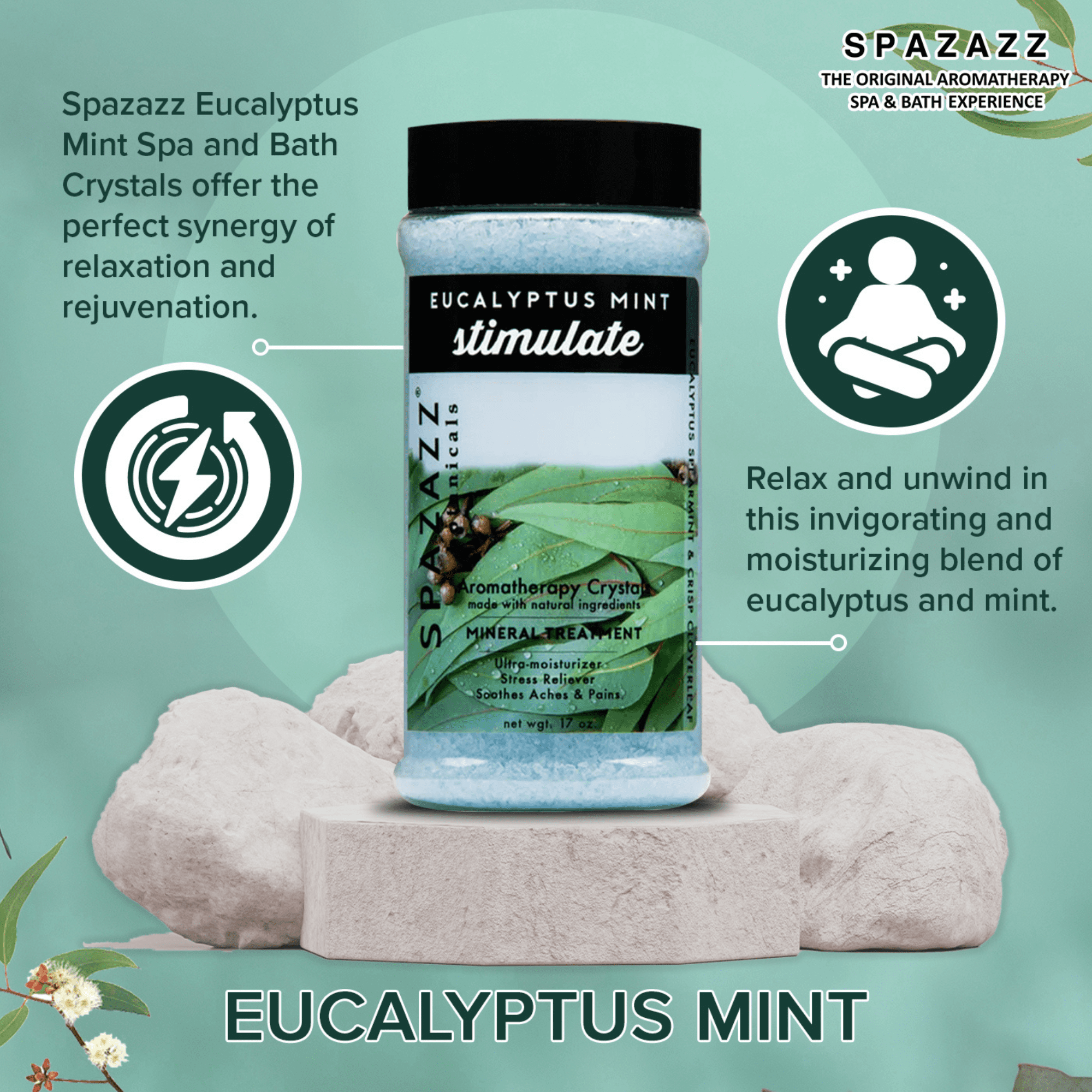 Spazazz Aromatherapy Spa and Bath Crystals Originals (Eucalyptus Mint 17 oz (2 Pack))