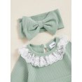 thumbnail image 6 of Suealasg Newborn Baby Girl 2 Piece Outfits 3 6 9 12 18 Months Infant Girls Long Sleeve Crew Neck Ribbed Romper Dress Headband Fall Clothes Set, 6 of 7