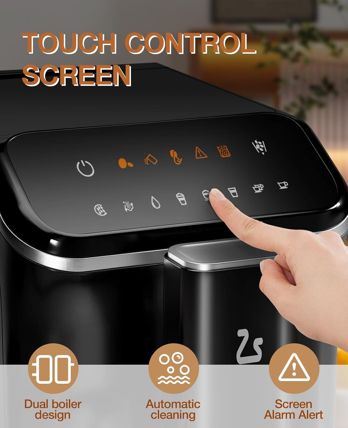 Acekid Automatic Espresso Machine with Milk Frother & Espresso Bean Grinder, 20 Bar Latte Machine, Touch Screen Coffee Machine, 1.5L Water Tank
