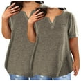 thumbnail image 1 of Soki 2PC Women's Plus Size Short Sleeve Tee V-neck Solid Color Oversized T-shirt Tops for Summer L-5XL, 1 of 4