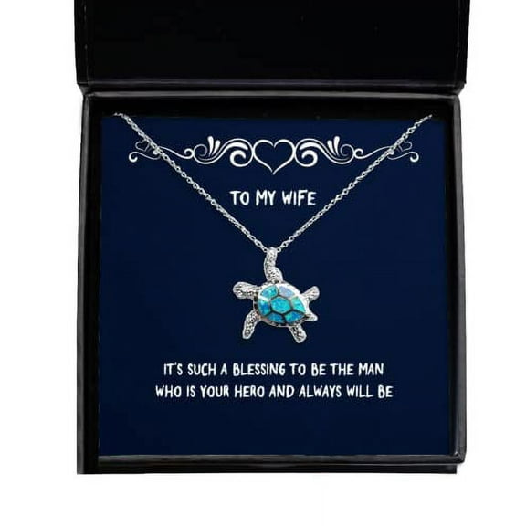 It's Such a Blessing to be The Man who is Your Hero and Always Will be Opal Turtle Necklace, Wife Jewelry, Love for Wife