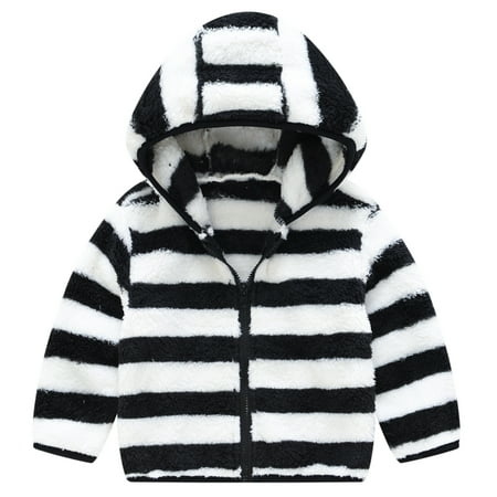 

Sweater For Child Toddler Boys Girls Winter Long Sleeve Fashion Fleece Stripe Thick Warm Hooded Tops Soft Jacket Coat