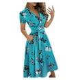 thumbnail image 1 of WTXUE Robe Portefeuille, Robe Longue Moulante pour Femme à Imprimé, Col en V, Laçage aux Hanches, Robe pour Femme, Robe Bleue Femme, Bleu G, 1 of 8