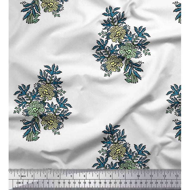 Soimoi Poly Georgette Fabric Leaves & Floral Block Printed Craft Fabric by The Yard 52 Inch Wide