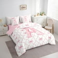 thumbnail image 3 of Manfei Monogrammed A Bed in a Bag Twin Size,Ribbon Bowknot Bed Set,Pink White Bedding Twin Size,Microfiber Room Decorative Reversible,7 Pieces, 3 of 7