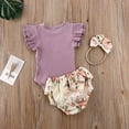 thumbnail image 2 of 3Pcs Newborn Infant Baby Girl Clothes Ruffle Romper Bodysuit Floral Shorts Summer Outfit, 2 of 7