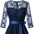 thumbnail image 5 of Brglopf Women's Vintage Formal Cocktail Party Dresses Crew Neck Floral Embroidery Sheer Mesh Long Sleeve Dress for Wedding Guest A-line Swing Midi Dress Navy Blue M, 5 of 7