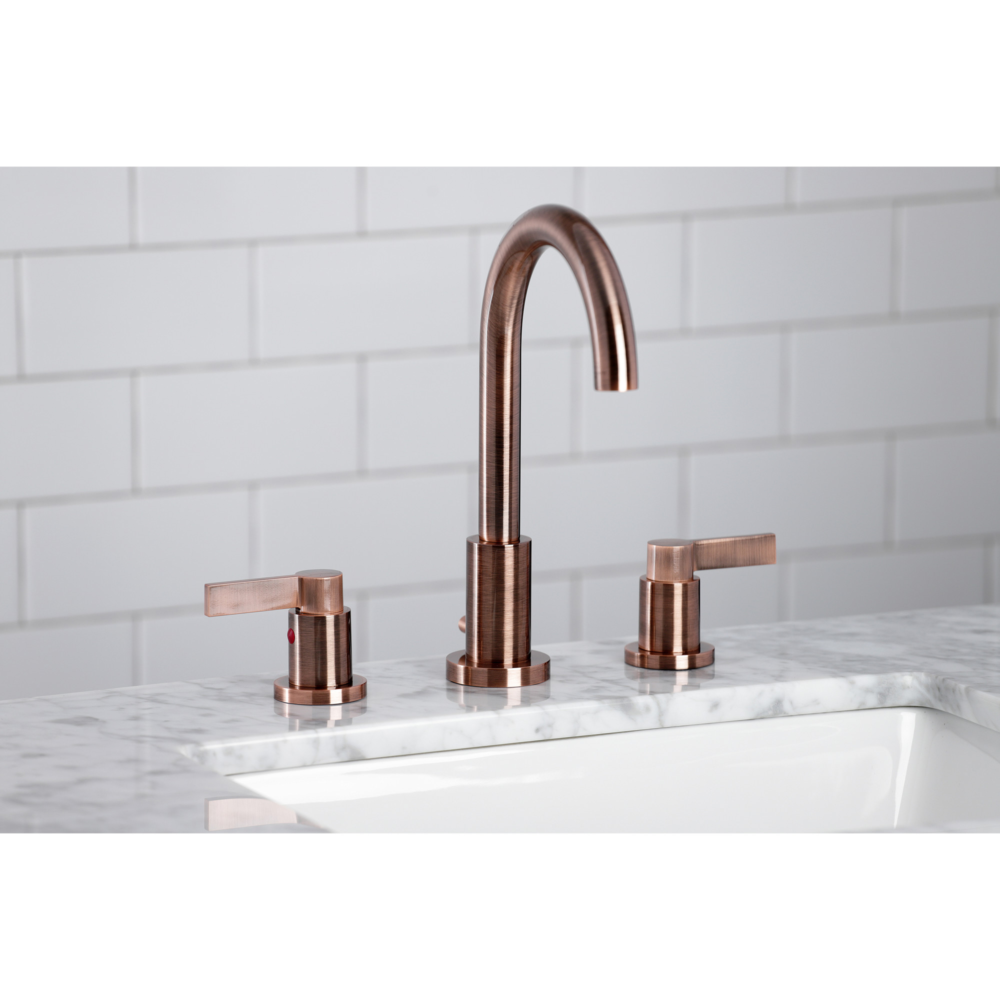 Kingston Brass FSC892NDLAC NuvoFusion Widespread Bathroom Faucet with Brass Pop-Up, Antique Copper