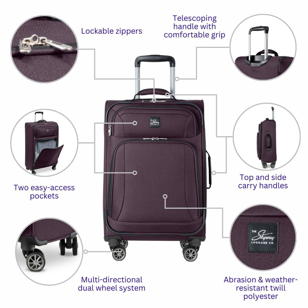 Skyway Luggage Epic Softside 24" 8 Wheel Medium Check-In Spinner, Adult
