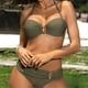 thumbnail image 2 of Traje de baño de bikini con abertura decorativa en forma de U de tejido de nailon de color sólido, 2 of 5