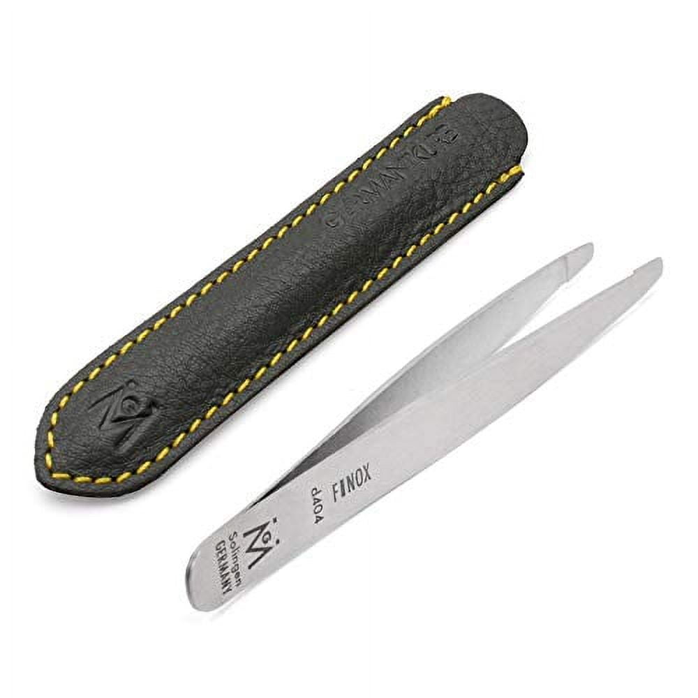 Diabetic Rounded Tweezers in Leather FINOX Surgical Stainless Steel Safety Round Tip Facial Hair Remover Eyebrow Plucking Tweezer German GERmanikure, 4404
