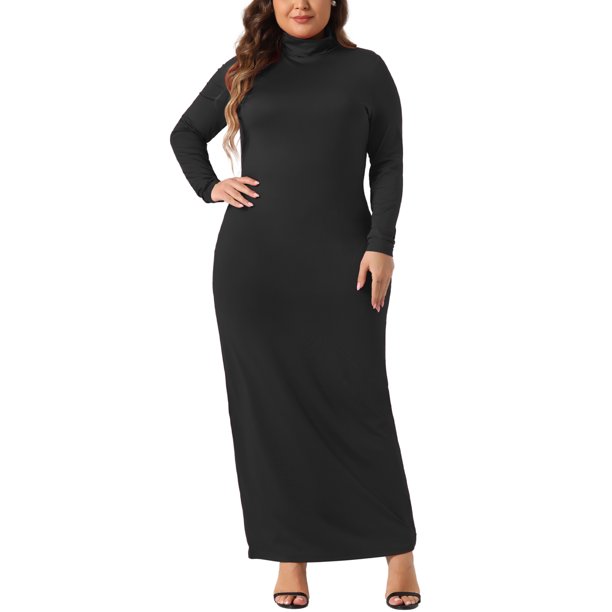 Vestidos maxi de talla grande para mujer Agnes Orinda, con cuello alto, de manga larga, ajustados, para fiestas, vestido lápiz largo 2X negro