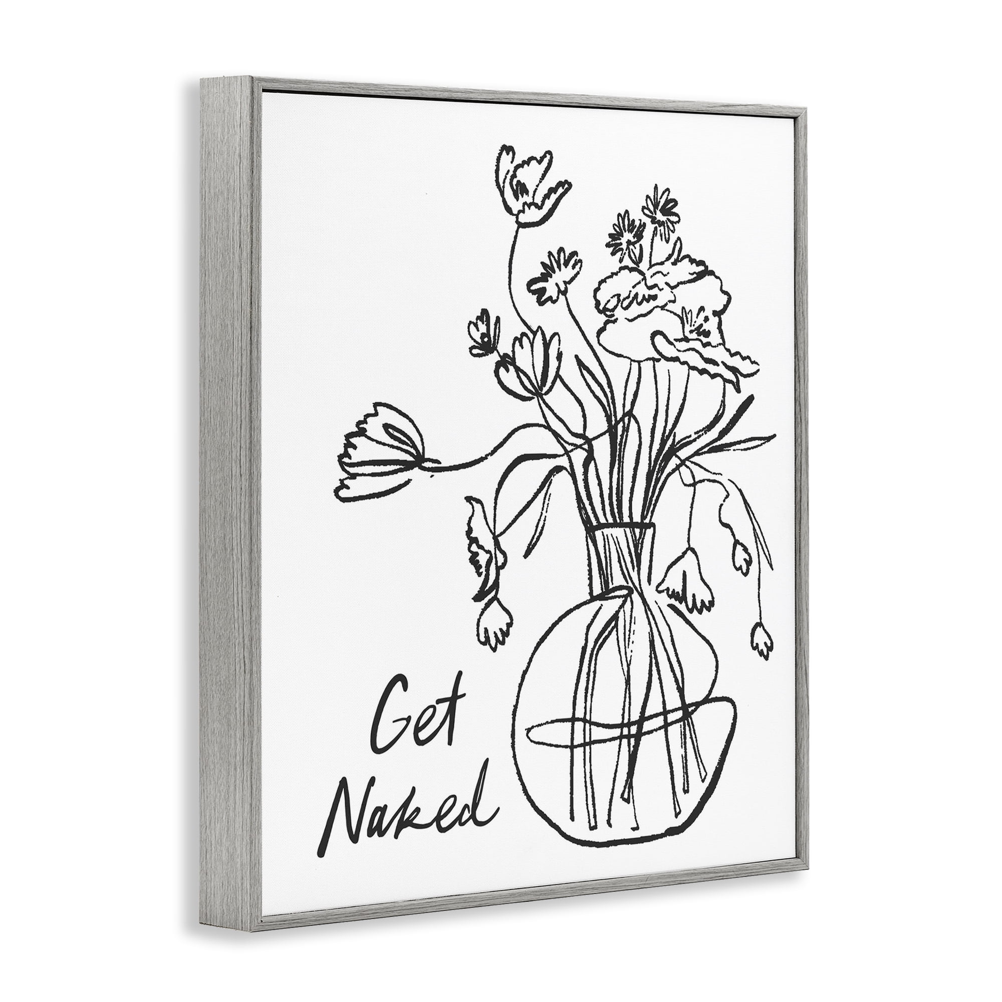 Stupell Industries Get Naked Flower Contour Gray Framed Giclee Art, design by Lettered and Lined