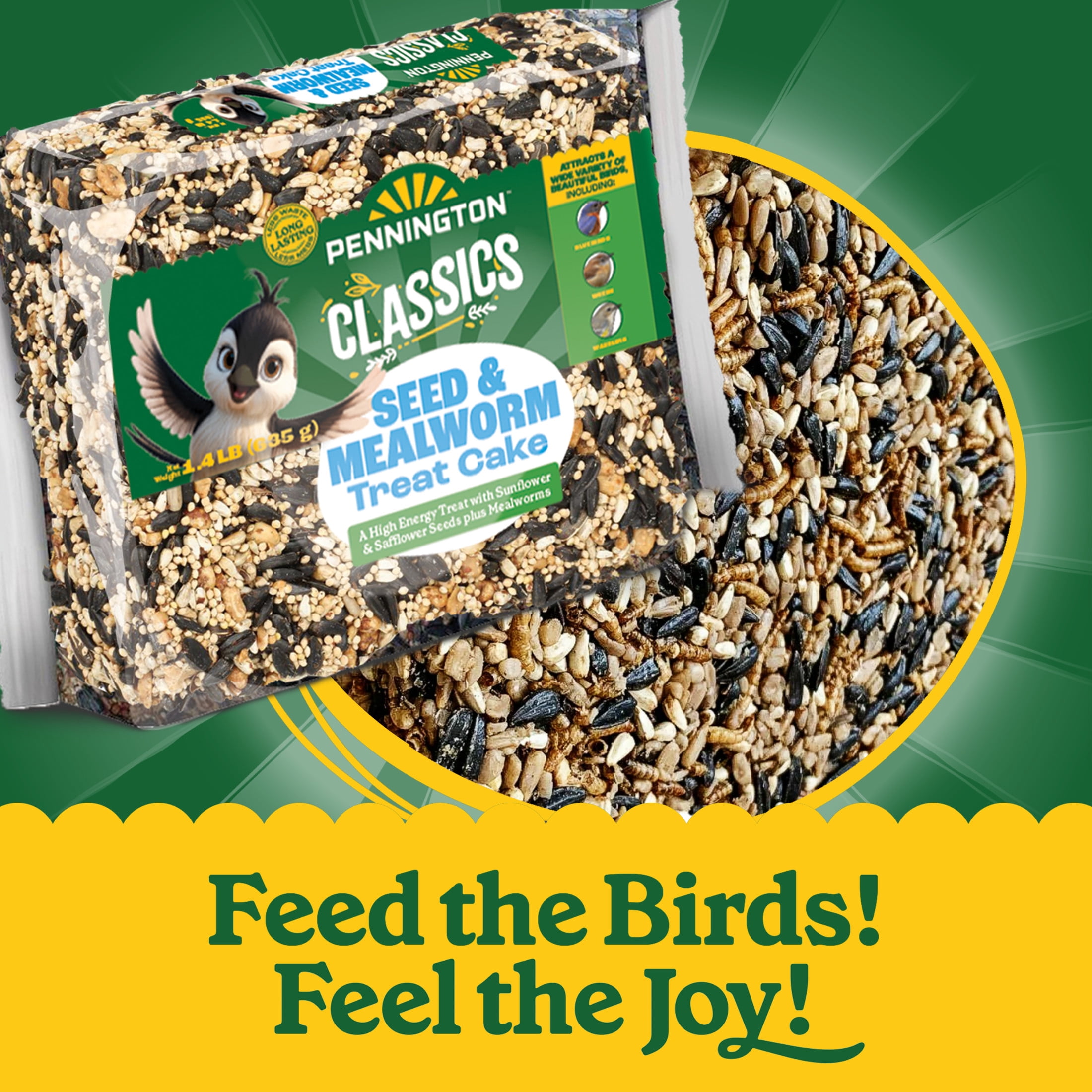 Pennington Seed & Mealworm Treat Cake, Wild Bird Feed, 1.4 lb., 1 Pack